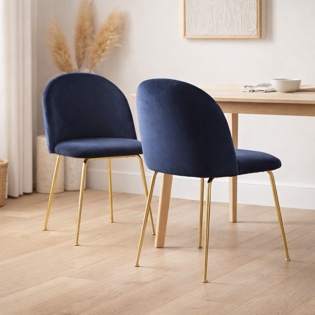 Chaise de salle à manger Geneve - Velours, Acier, Bleu - Lot de 2 en situation