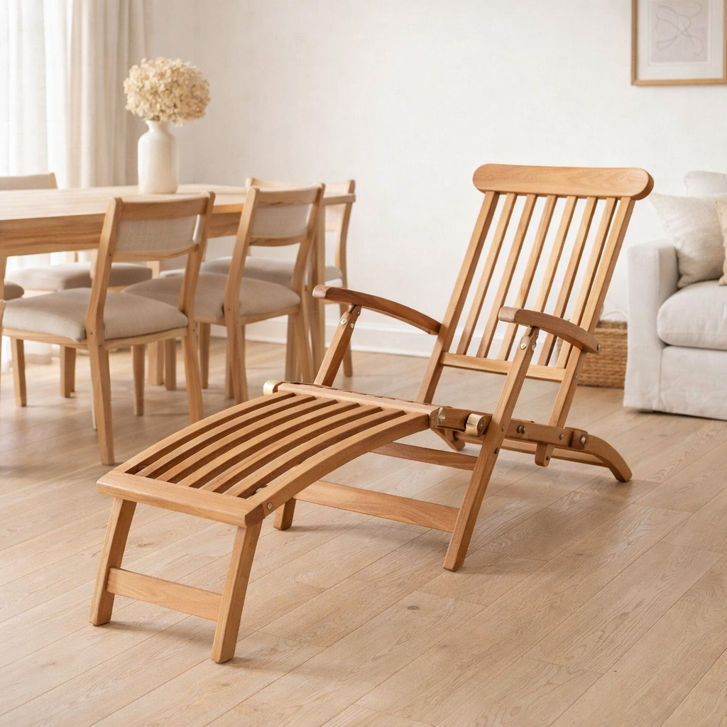 Chaise longue en teck Arrecife - Naturel, Teck, 150x60x95 cm en situation