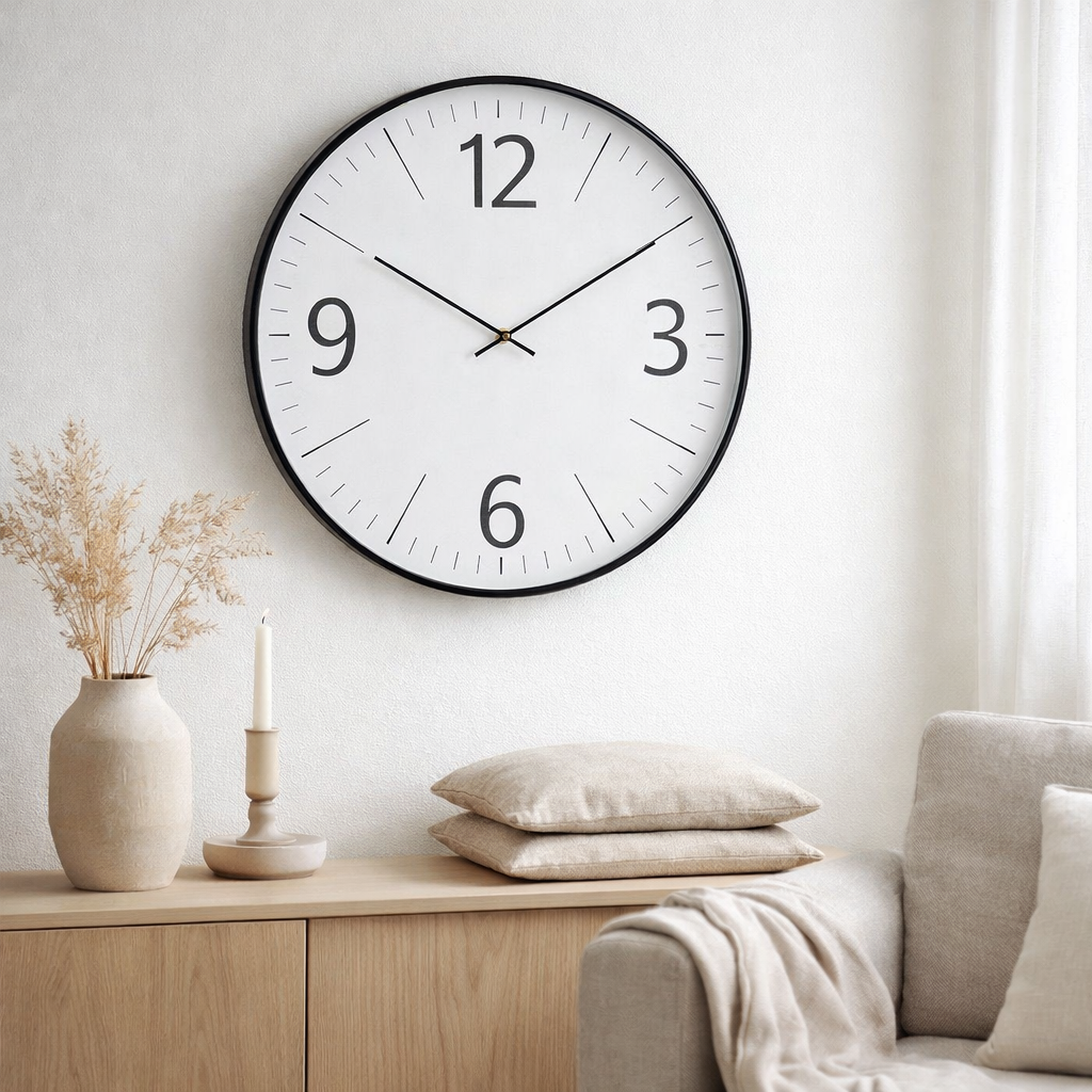 Horloge Murale Biel - Noir/Blanc, Verre/Plastique, Ø51 cm en situation