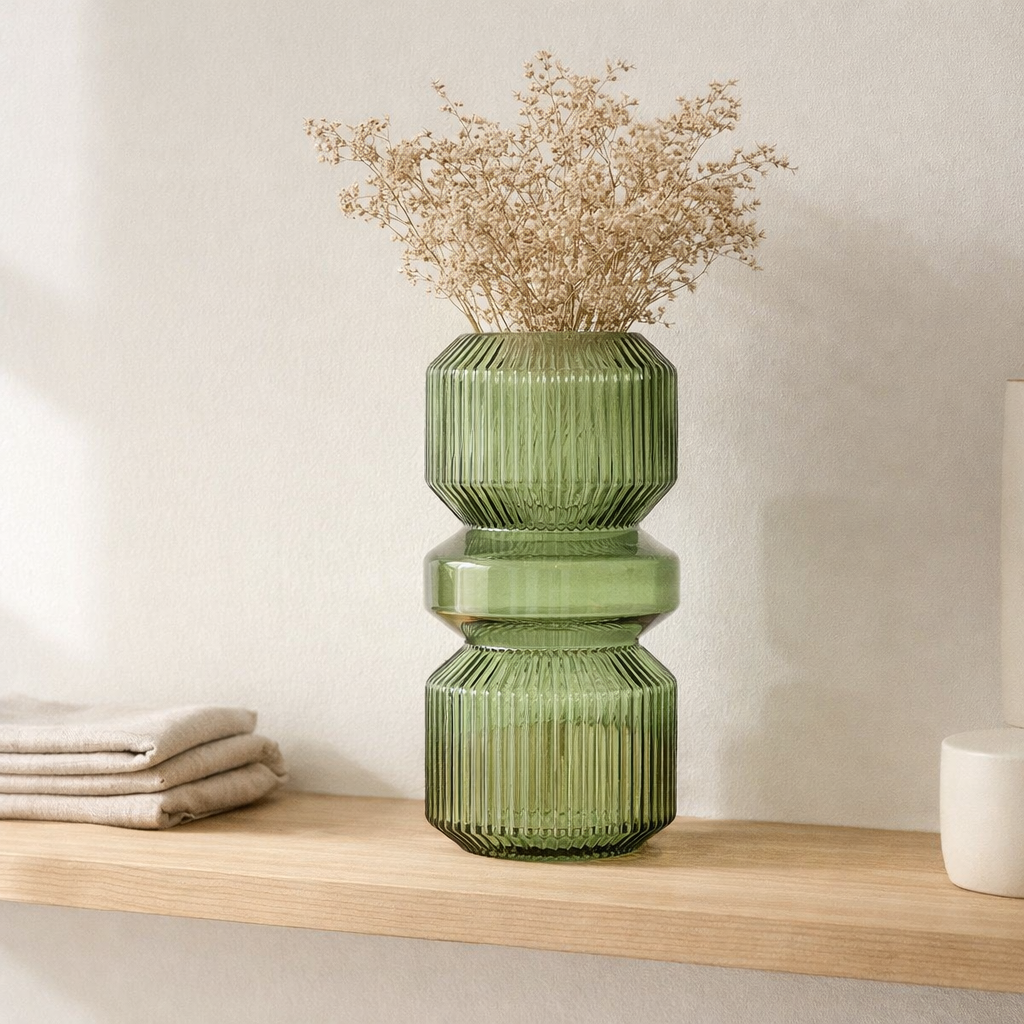Vase - Vert, Verre, Ø12x25 cm en situation