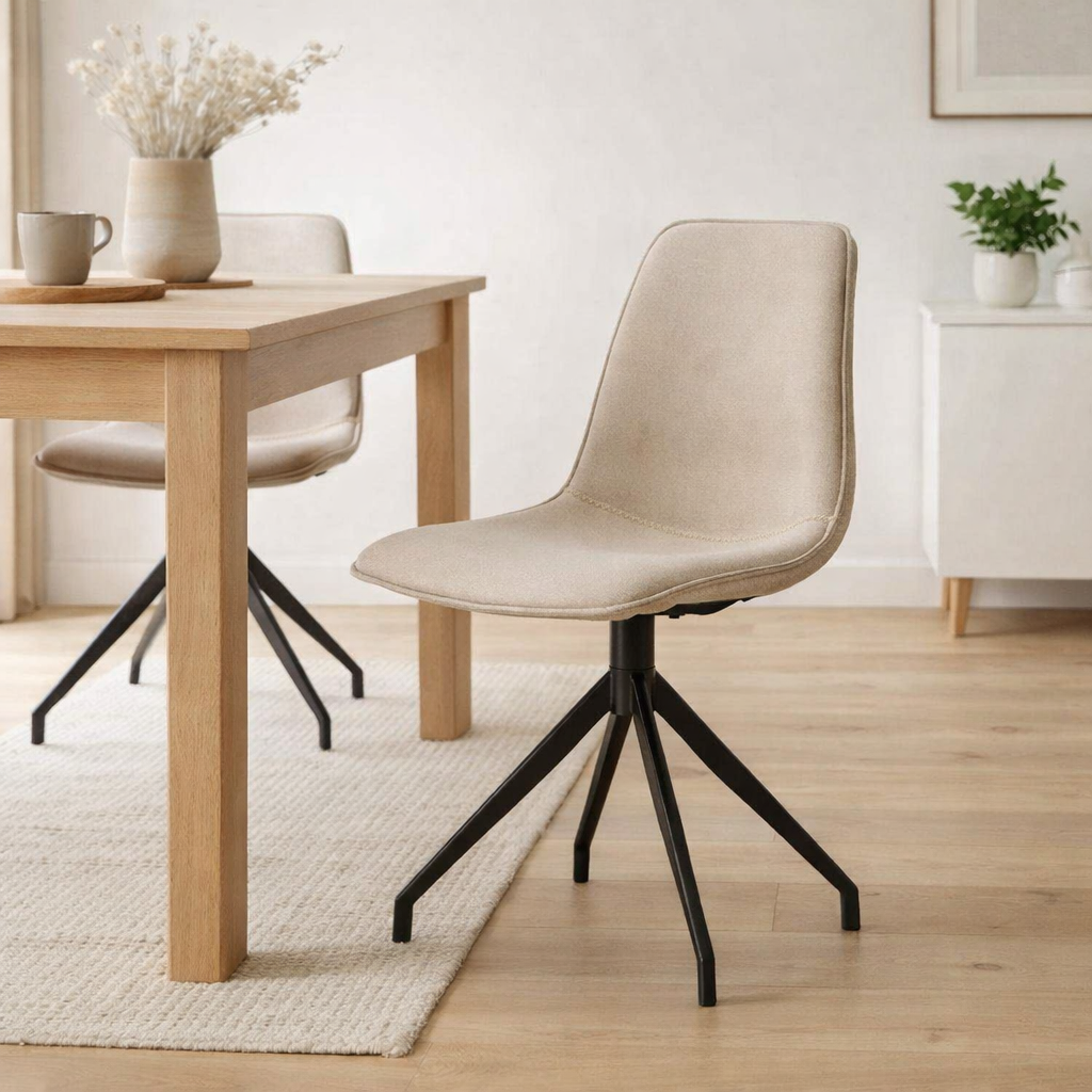 Chaise de salle à manger Monaco - Sable, base pivotante noire - lot de 2 en situation