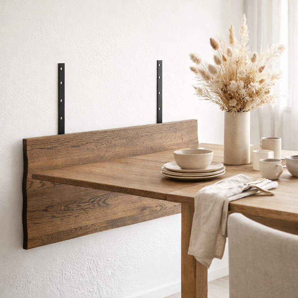 Plaques d'extension pour table Toulon 3 mètres - Bord ondulé - Fumé, Chêne/Acier, 100x50x4 cm - Lot de 2 en situation