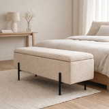 Banc Watford - Beige, Bouclé, avec rangement 95x36,5x43cm en situation