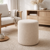 Pouf Ejby - Beige, Polyester/Contreplaqué/Pin, 34x34x36 cm en situation