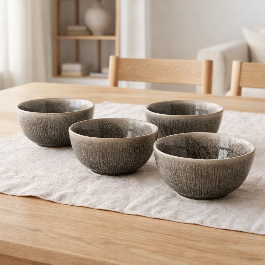 Bol Viola, céramique, gris, ø14,5x7 cm, lot de 4 en situation