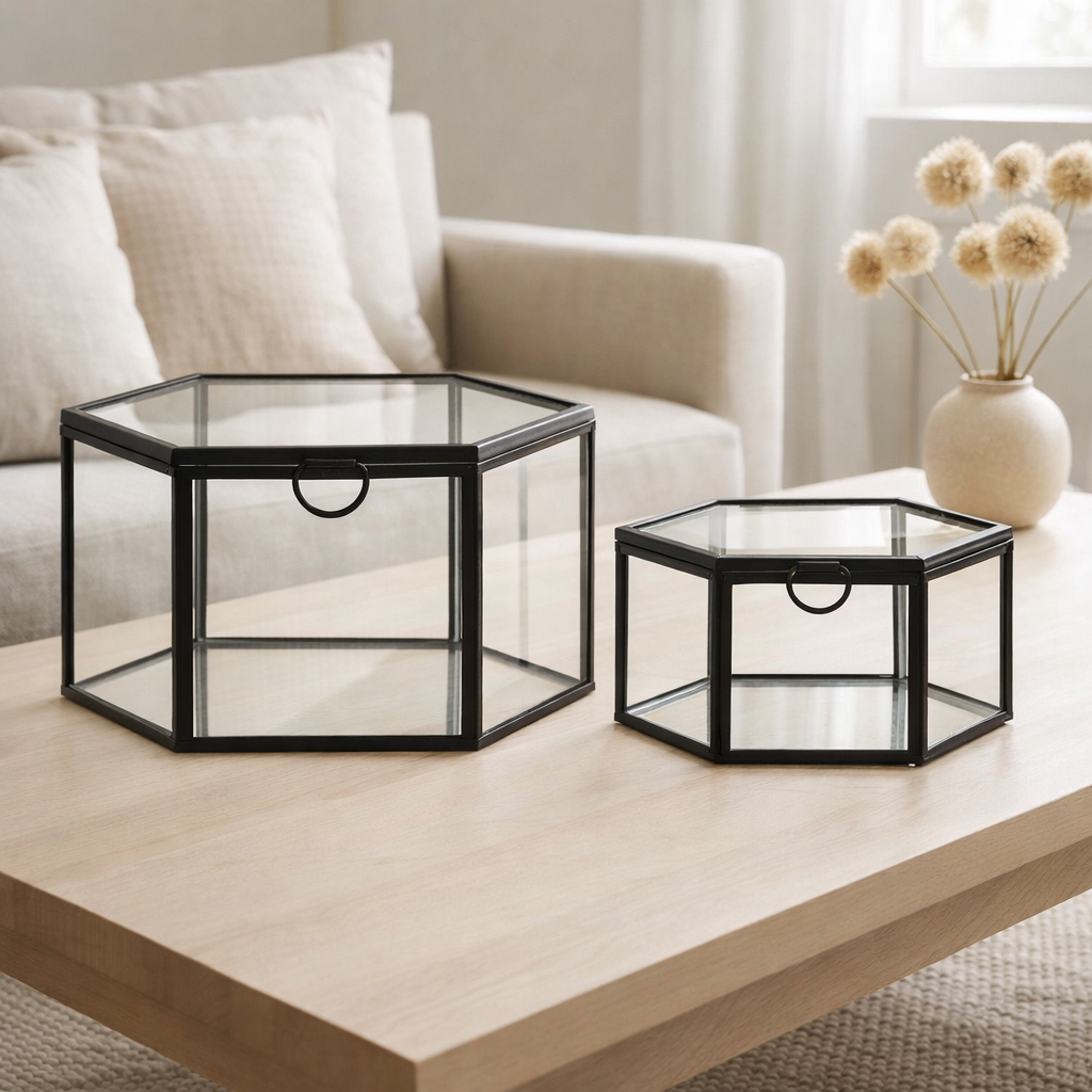 Torpe Box, verre/métal, transparent/noir, lot de 2 en situation