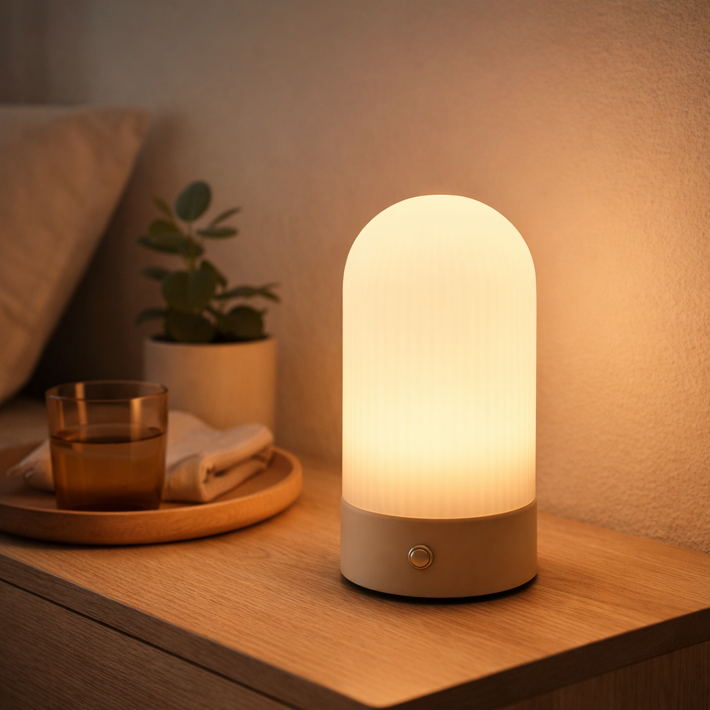 Ashford Lampe de table, métal/PE, rechargeable, beige/blanc en situation