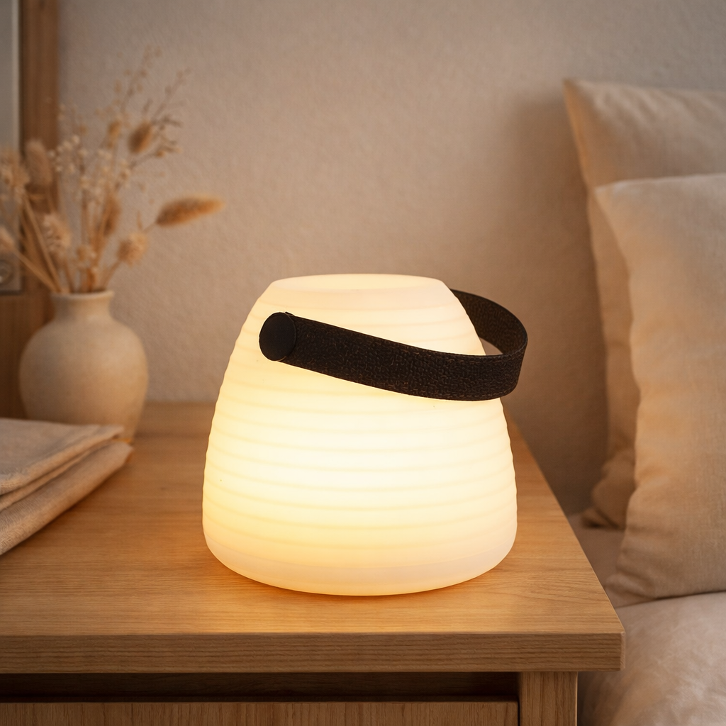 Lampe LED Derry, rechargeable, blanche, ø13 cm en situation