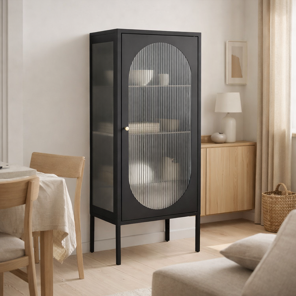 Vitrine Adelaide - Noir, Acier/Verre, 50x35x110 cm en situation