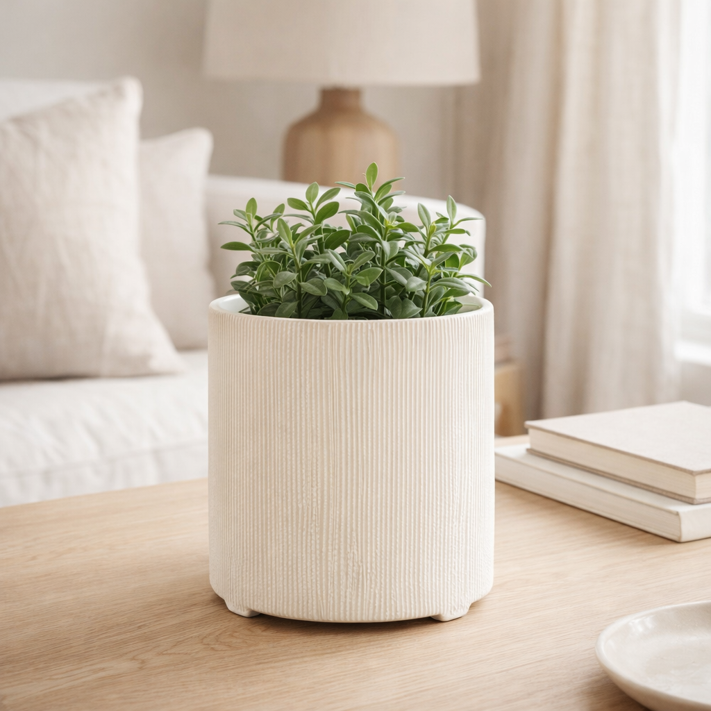 J -line Flowerpot Maria Rond - Céramique - Blanc - Grand - Ø 14,5 cm en situation