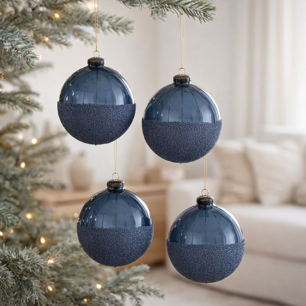 J-Line Boule de Noël Perles - verre - bleu - grand - boîte de 4 en situation