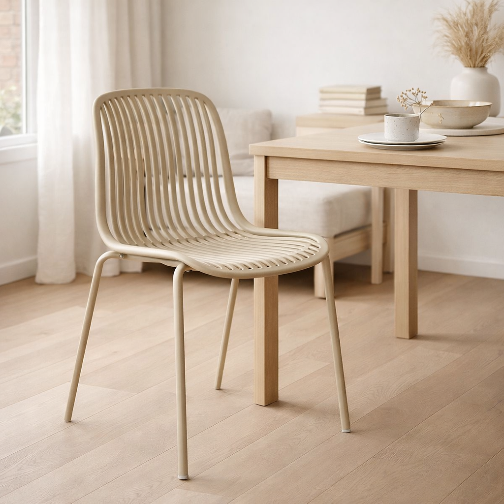 Chaise de jardin Branson - Sable, Empilable, 55x46,5x82 cm - Lot de 4 en situation