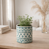 J -line Flowerpot Pearl - Jute - Azur - Ø 14 cm en situation