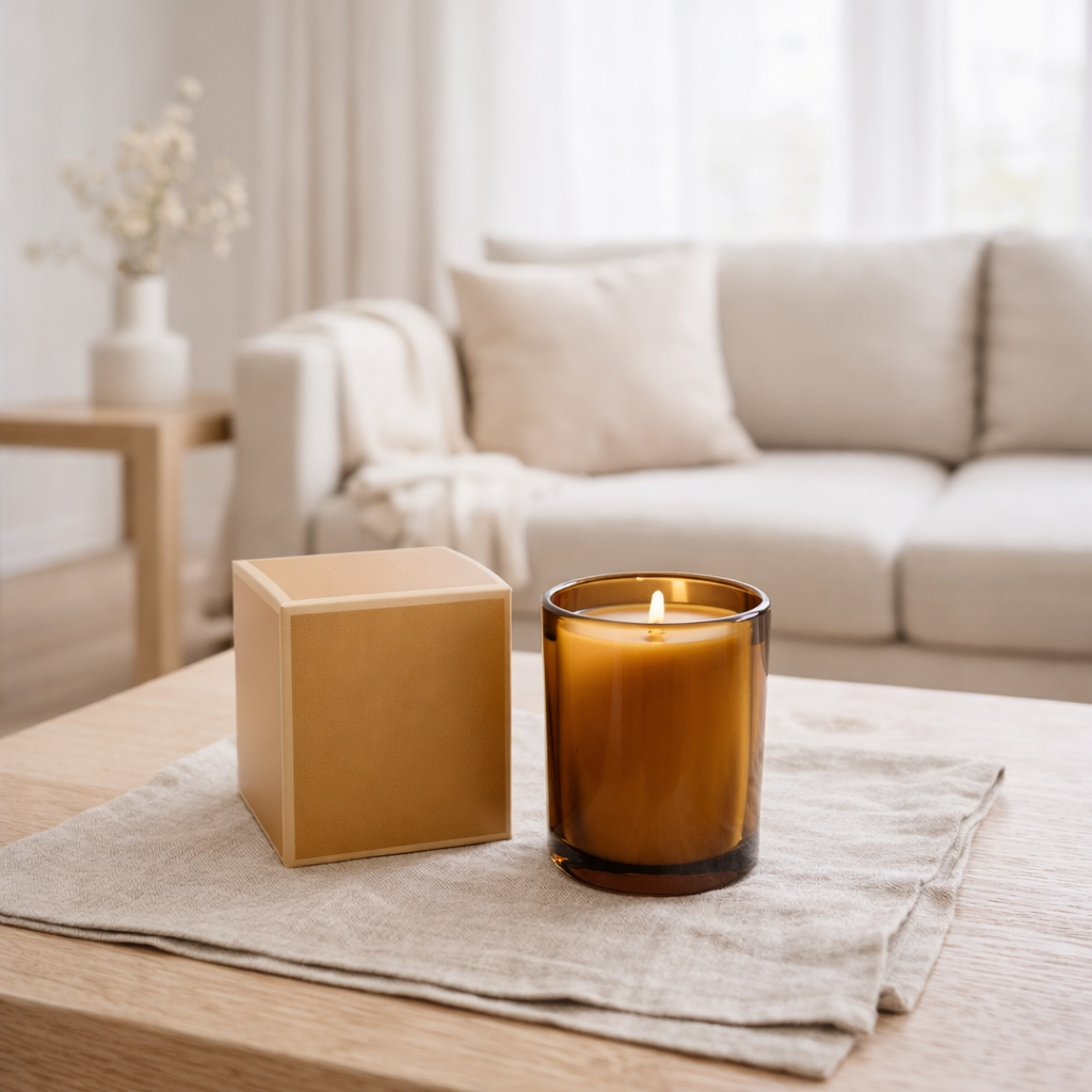 Bougie parfumée J-Line Excellent - Golden Honey - verre - ocre - petite - 50U en situation