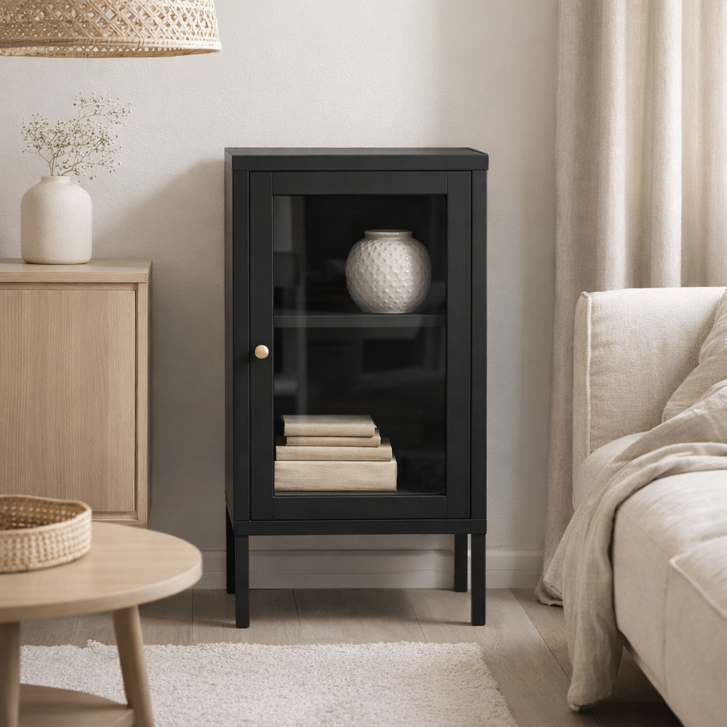 Armoire Dalby - Noir, Acier, Verre, 38x35x70cm en situation