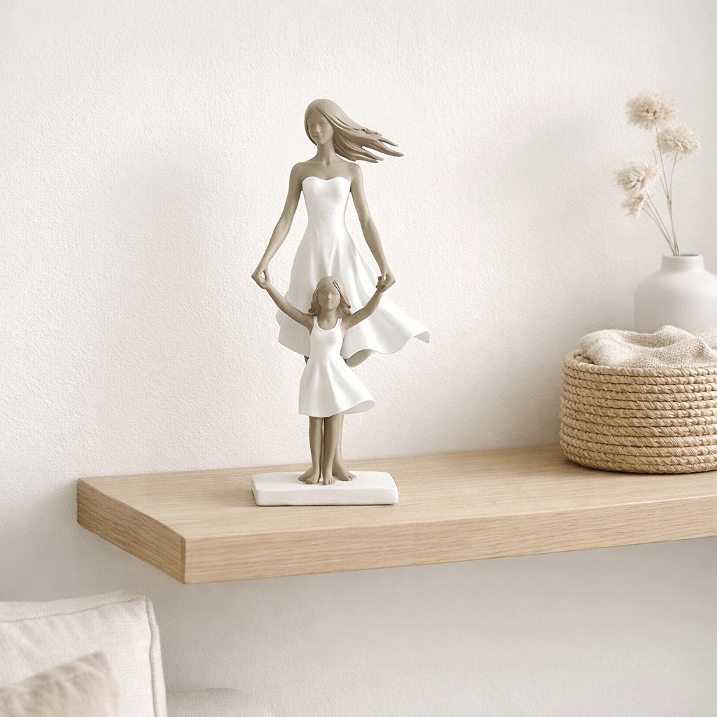 J-Lline Decoration Mother and Dille - Polyresin - White / Taupe - Small en situation