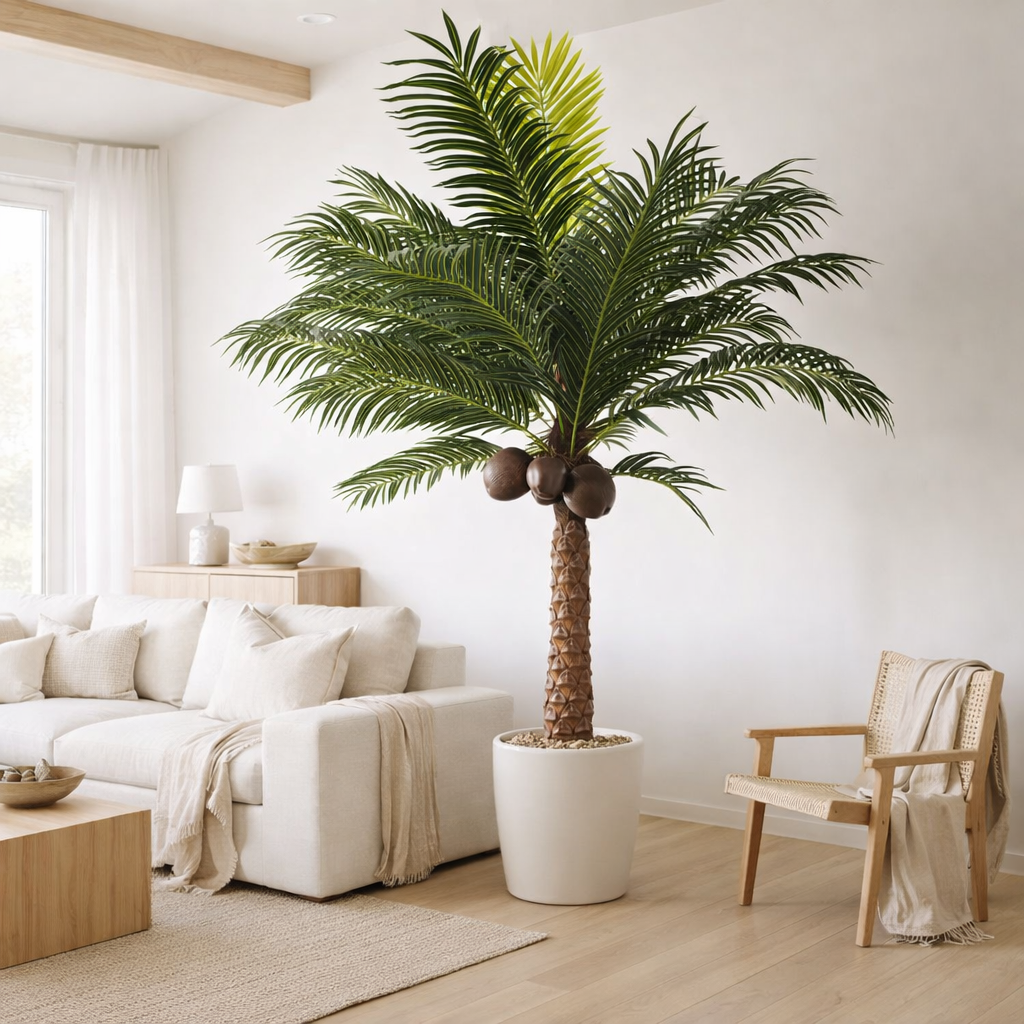 J-Line Palmier 4Coconut En Pot Plastique Vert en situation