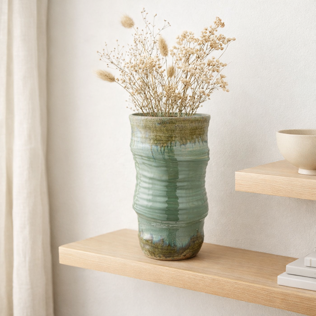 Vase, céramique, vert, ø22x34,5 cm en situation
