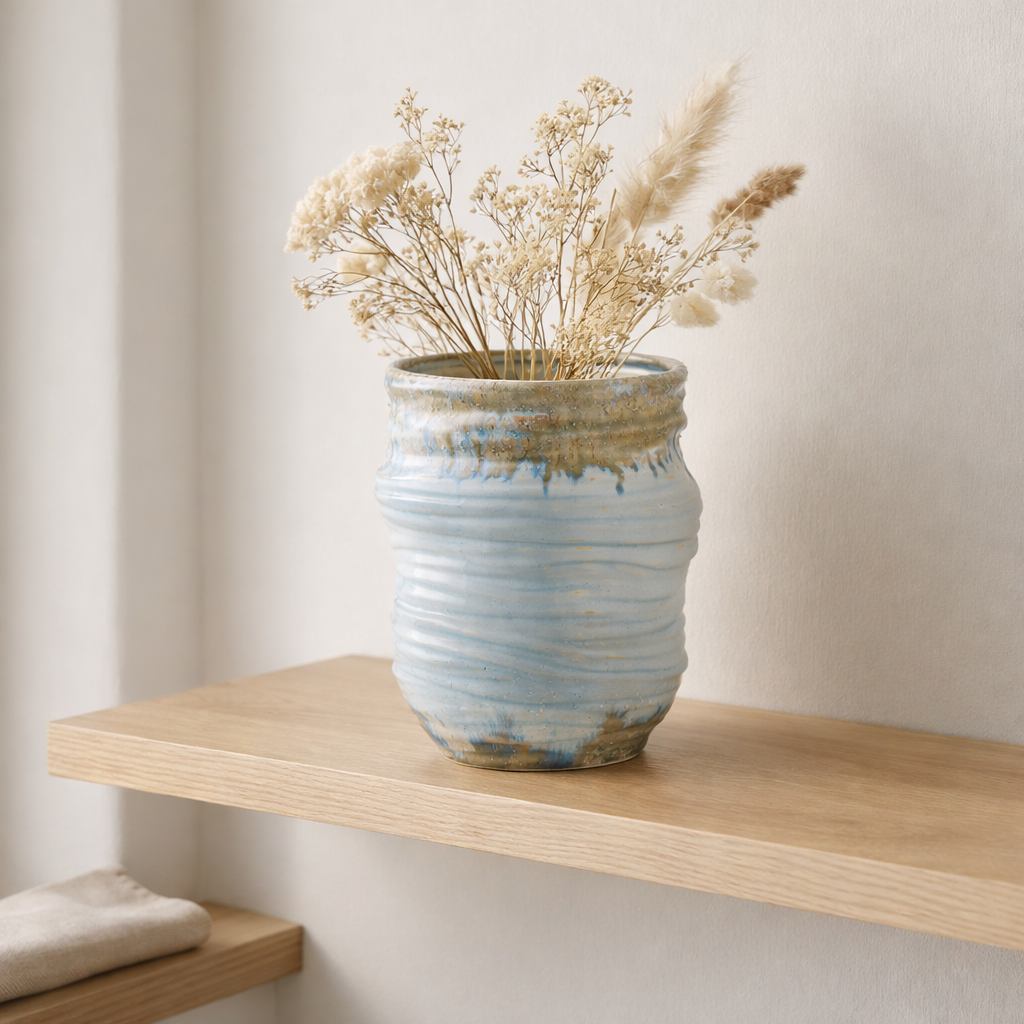 Vase, céramique, bleu clair, ø19,5x22,5 en situation