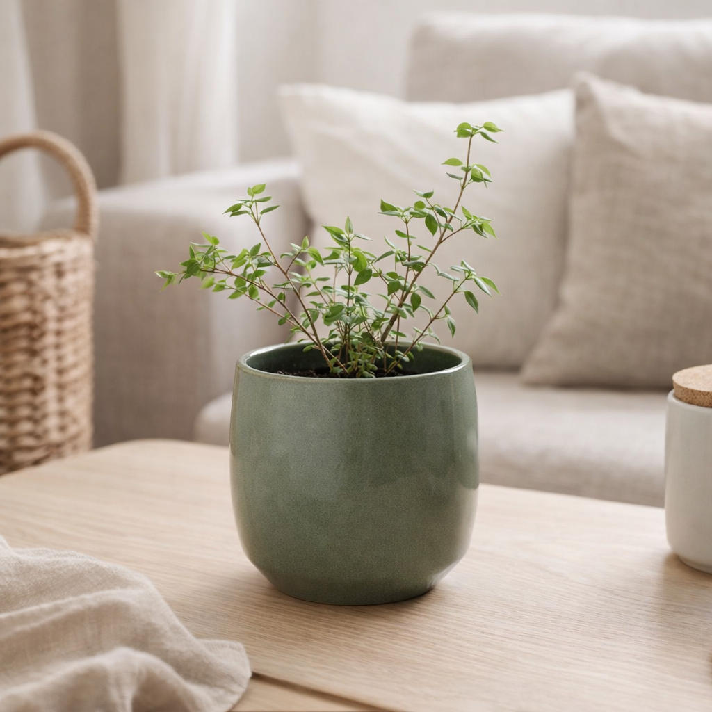 J-Line Flowerpot Board - Ceramics - Green - Medium - Ø 17,5 cm en situation