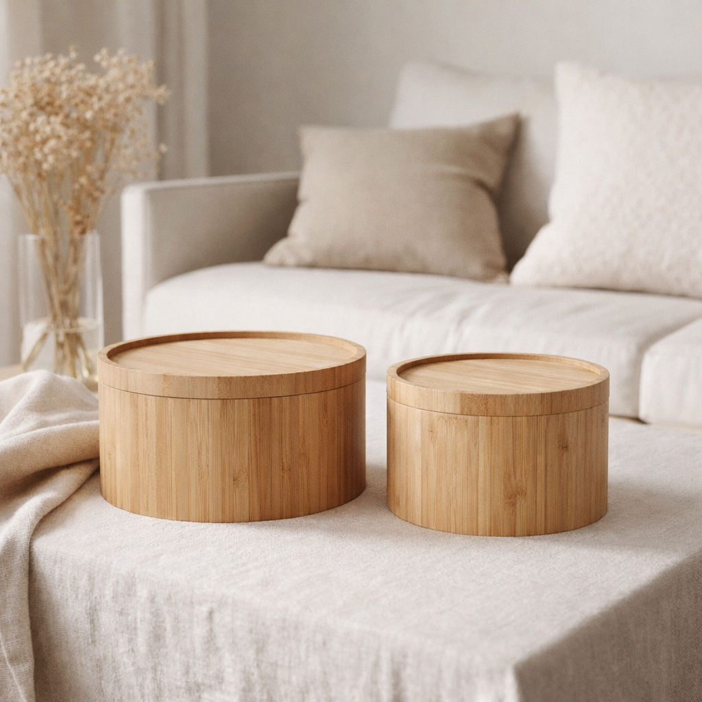 Chefalu Storage Box - Boîte de rangement, bambou, naturel, lot de 2 en situation