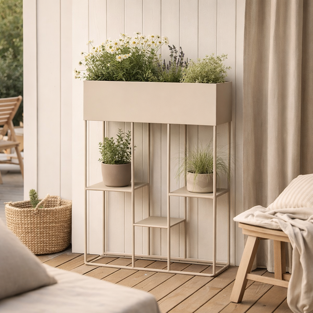 Rabo Planter - Jardinière, acier, 3 étagères, sable, 25x60x80 cm en situation