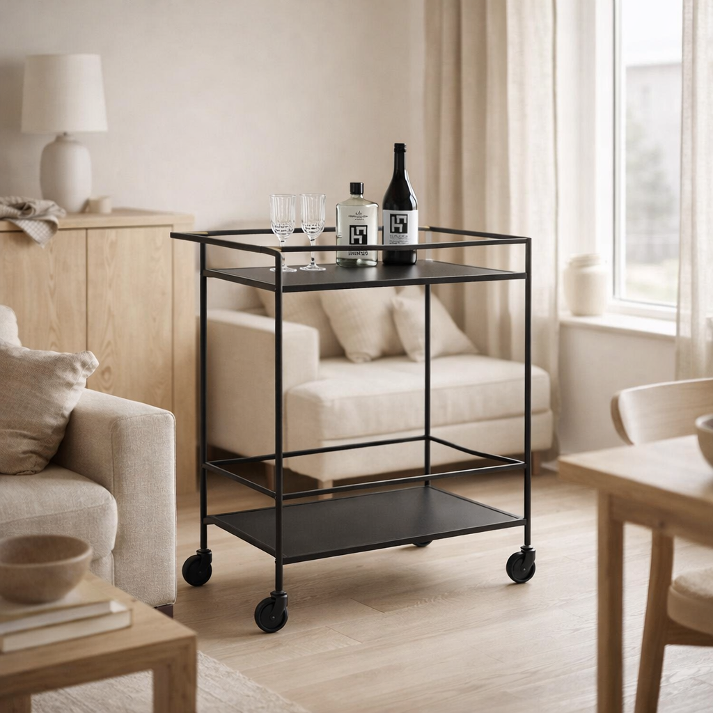 Chariot de bar Vita - noir, acier, 68x40x79cm en situation