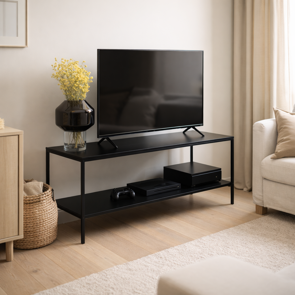 Meuble TV Vita - noir, acier, 100x36x45cm en situation