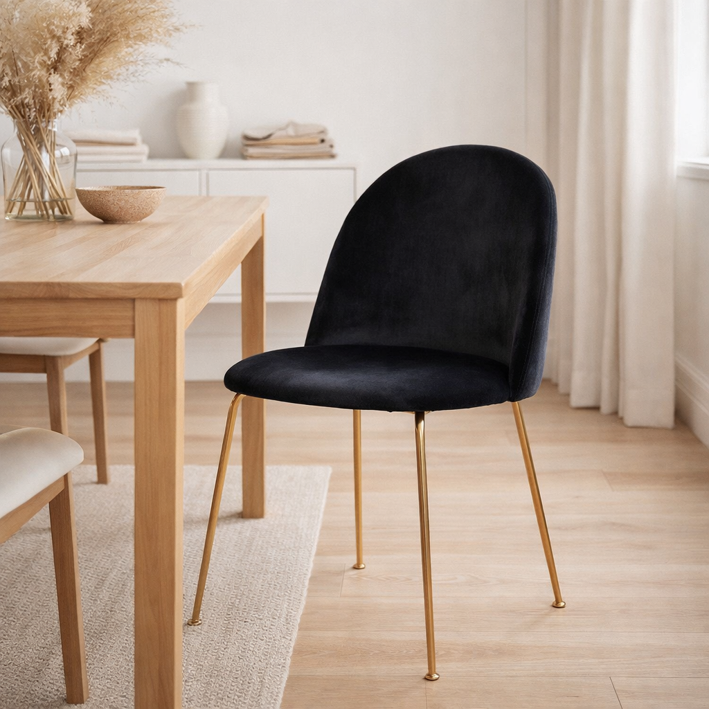 Chaise de salle à manger Geneve - Velours, Acier, Noir - Lot de 2 en situation