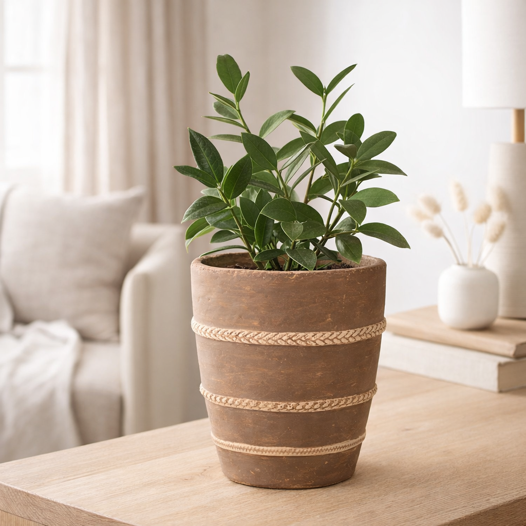 J -line Flowerpot tressé - Ciment - Brown - Extra Large - Ø 23,5 cm en situation