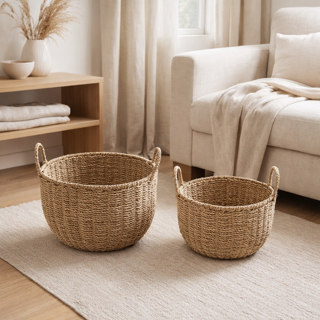 Ensemble de paniers Save Medium, lot de 2 pièces, petites tailles : diamètre 30 cm, hauteur 18 cm. en situation