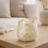 Bougeoir J-Line Mosaic - verre - blanc/jaune clair - petit en situation