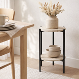 Table d'Appoint Leuven - Noir/Beige, Acier, MDF, Ø27x46cm en situation