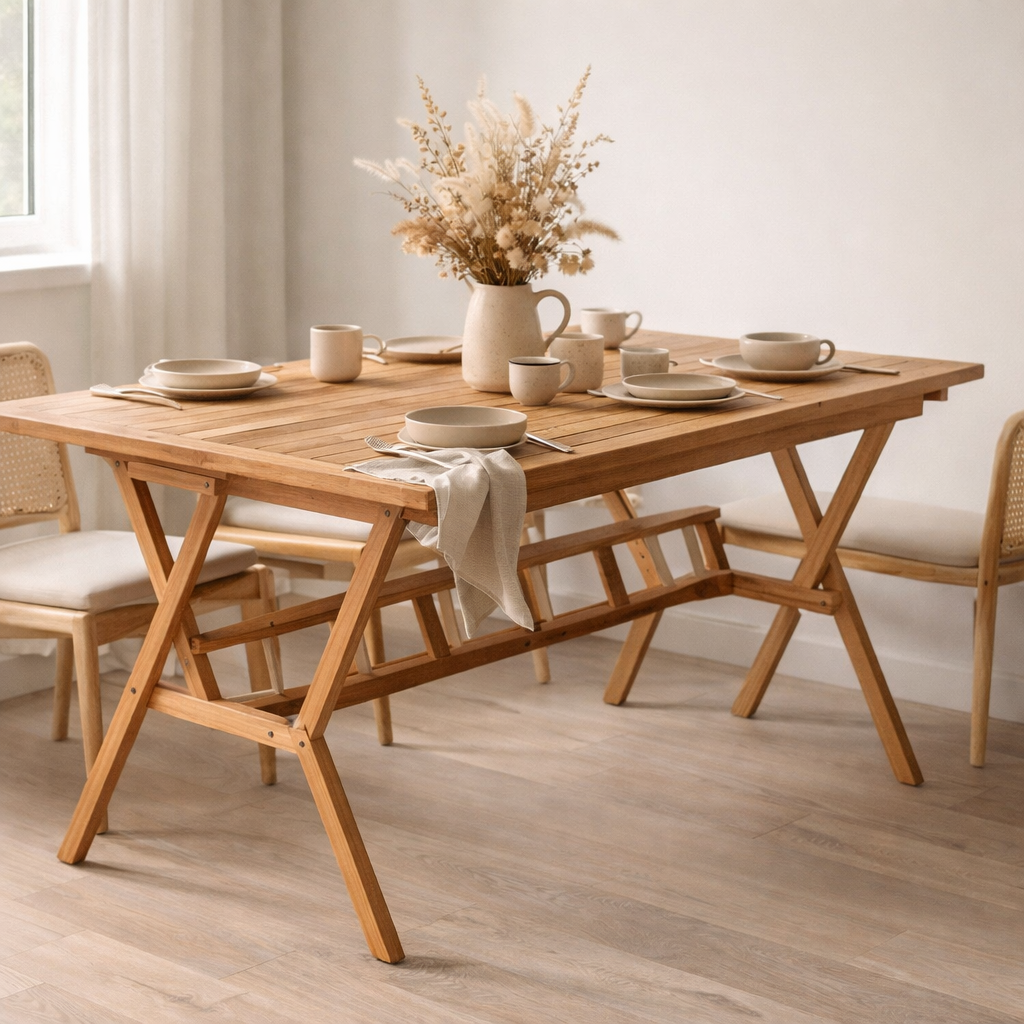 Table de jardin 135x85 cm, teck en situation