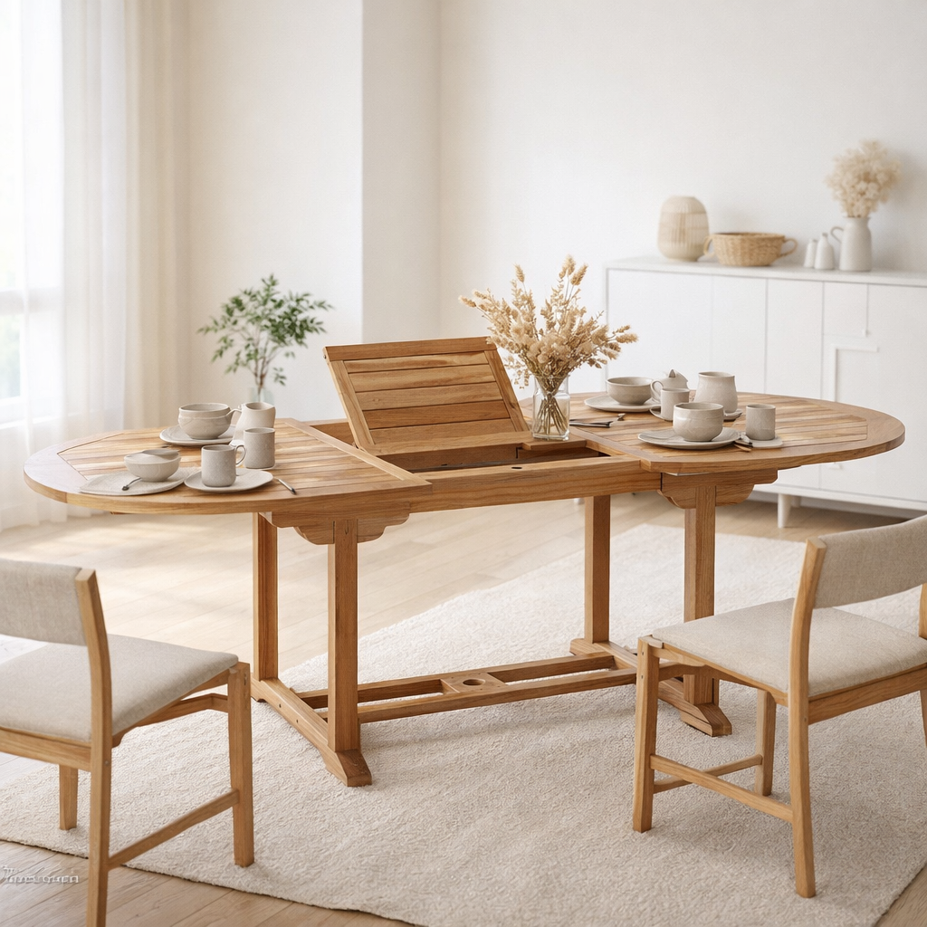Table de jardin, 180x100 cm ovale, extensible, teck en situation