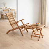 Chaise longue avec repose-pieds, teck en situation