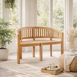 Banc de jardin en forme de banane, 120 cm, teck en situation