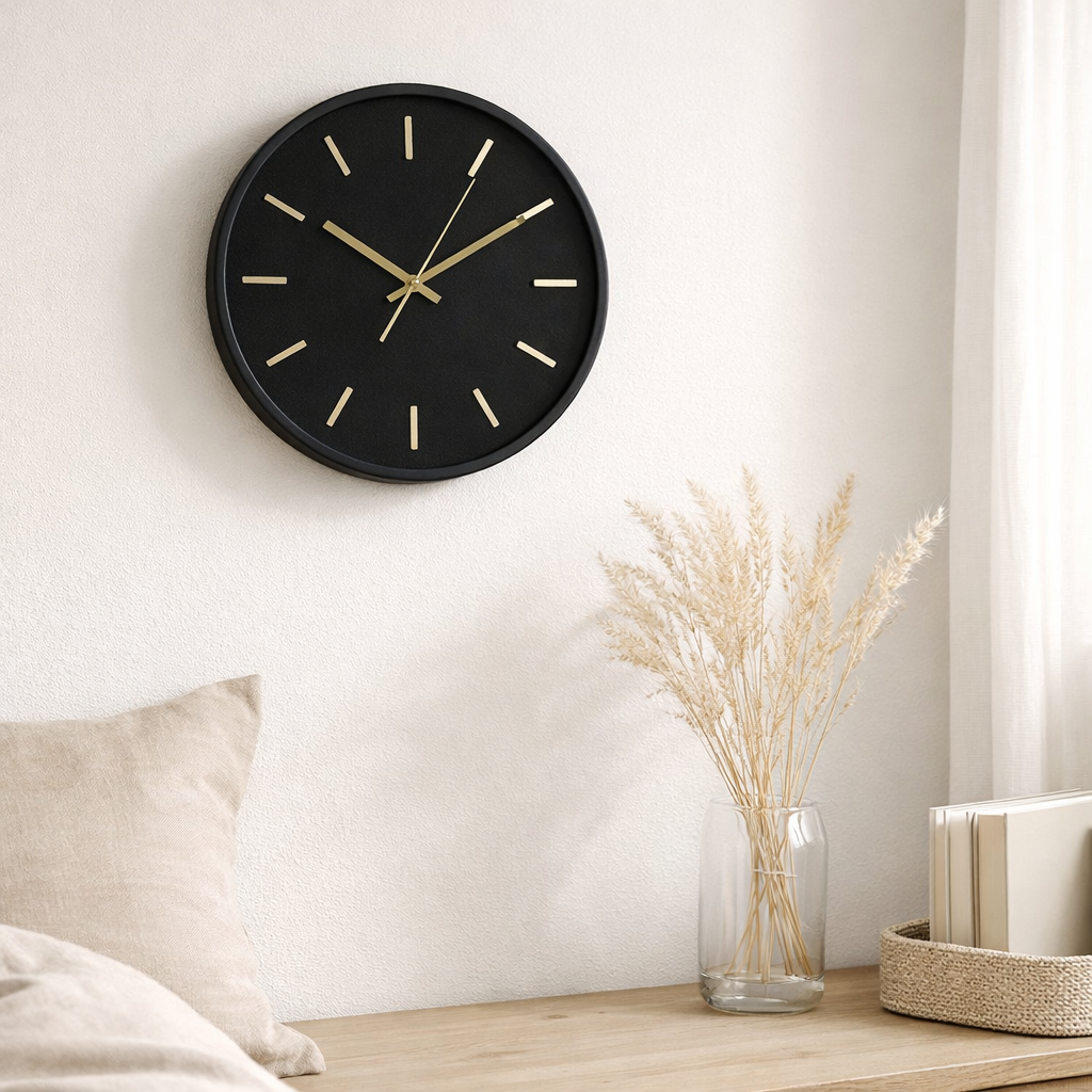 Kensington Wall Clock - Horloge murale, noir, mouvement silencieux, ronde, ø35 cm en situation