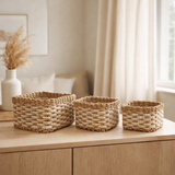 Pala Basket - Panier, jonc de mer/papier, naturel/blanc, lot de 3 en situation