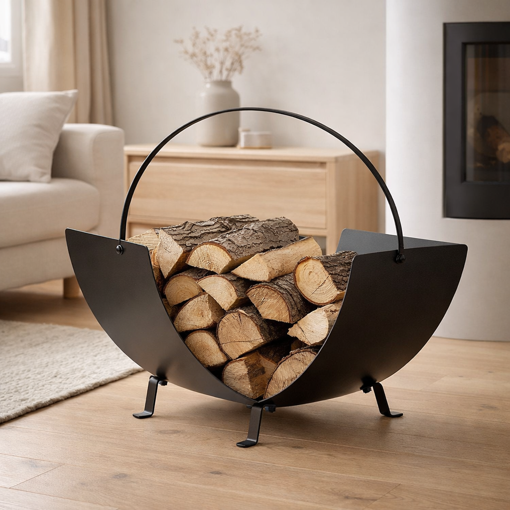 Tires Log Holder - Porte-bûches, acier, noir, 40x35x33,5 cm en situation