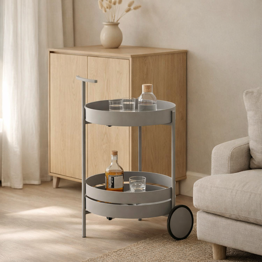 Chariot de bar Beja - Acier, Gris froid - 40x49,5x61 cm en situation