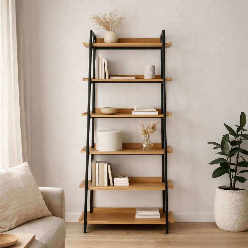 Bibliothèque Sakai - Frêne, Acier/Bois, 80x35x185 cm en situation