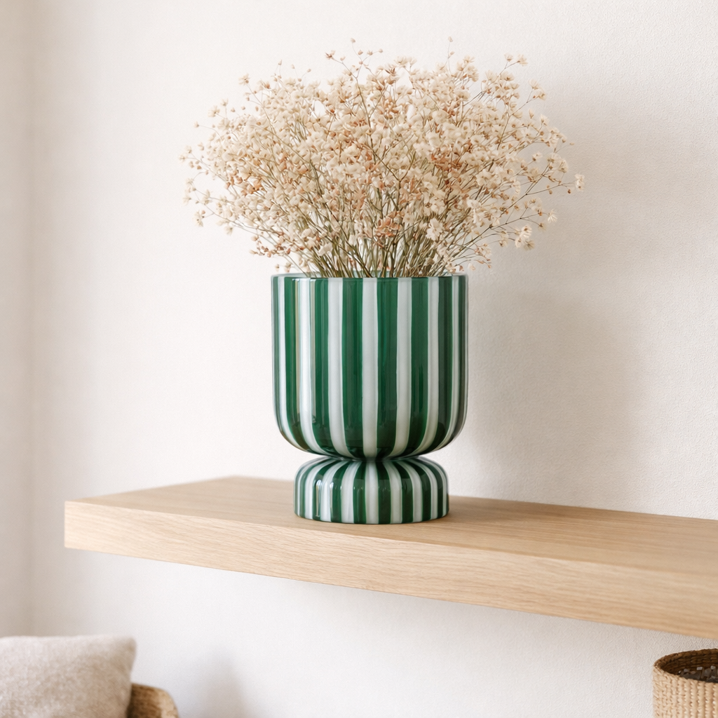 Vase rayé rétro moyen en situation