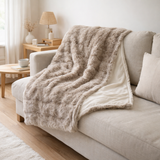 Galena Plaid - Beige, fourrure artificielle, 100% Polyester, 130x180 cm en situation