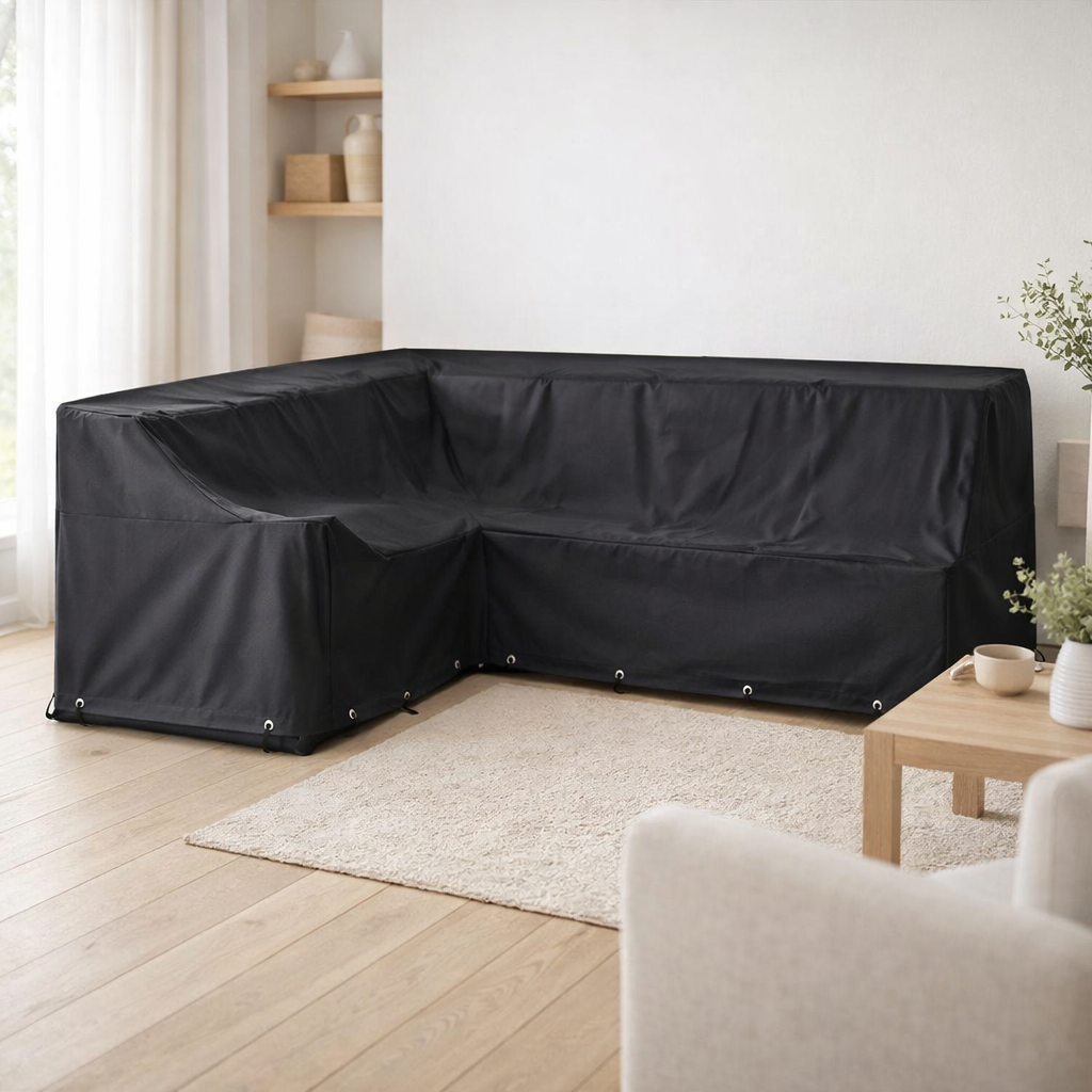 Luxury Cover - Housse de luxe pour ensemble d'angles orientés droite/gauche, 210g/m2 polyester 600D enduit PU, hydrofuge, noir en situation