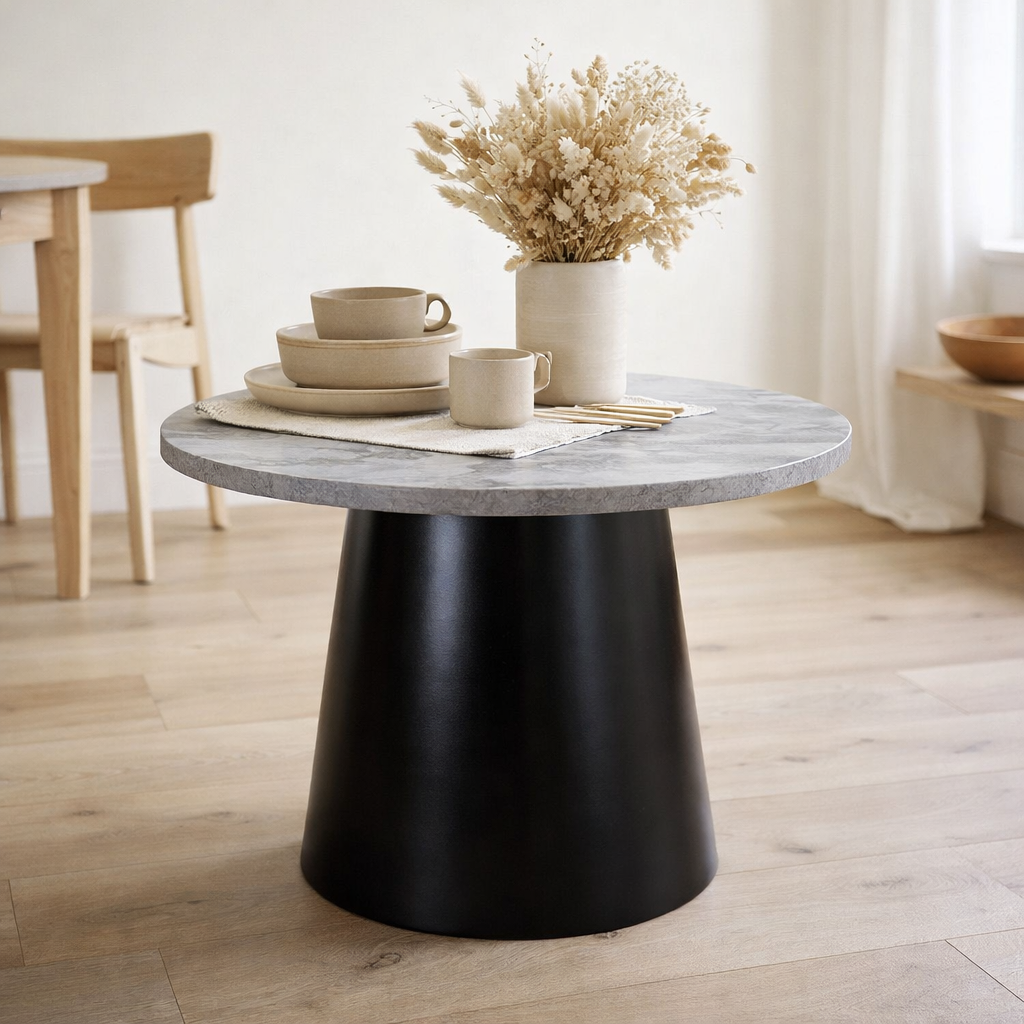 Table basse Brito - Gris/Noir, Mélamine/Acier/MDF, 60x60x45 cm en situation