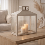 Lanterne Lucca - Beige/Gris, Métal/Verre, 26,5x13x26,5 cm en situation