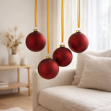 Boule de Noël J-Line Uni - verre - rouge mat - moyen - boîte de 4 en situation