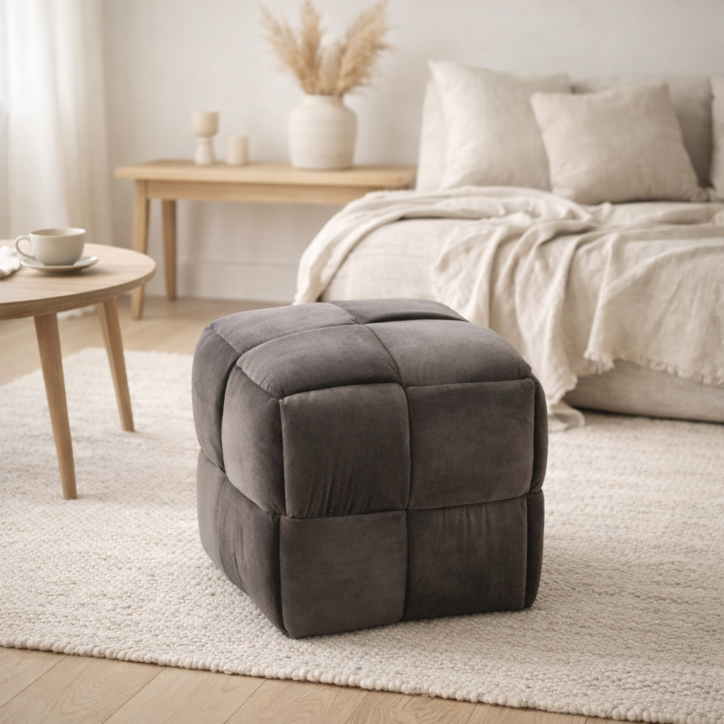 Pouf J-Line 1 place - textile/bois - gris foncé en situation
