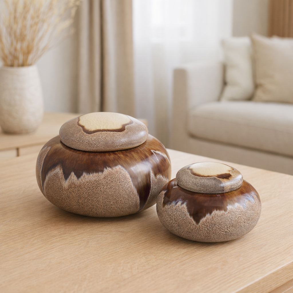 Pots, céramique, marron, lot de 2 en situation